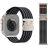 Striped Elastic Sport Band for Apple Watch Ultra 3/2/1 49mm 46mm 45mm 44mm 42mm 41mm 40mm 38mm Men Women, Adjustable Parachute Buckle Nylon Fabric Wristband for iWatch Series 11 10 SE 9 8 7 6 5 4 3