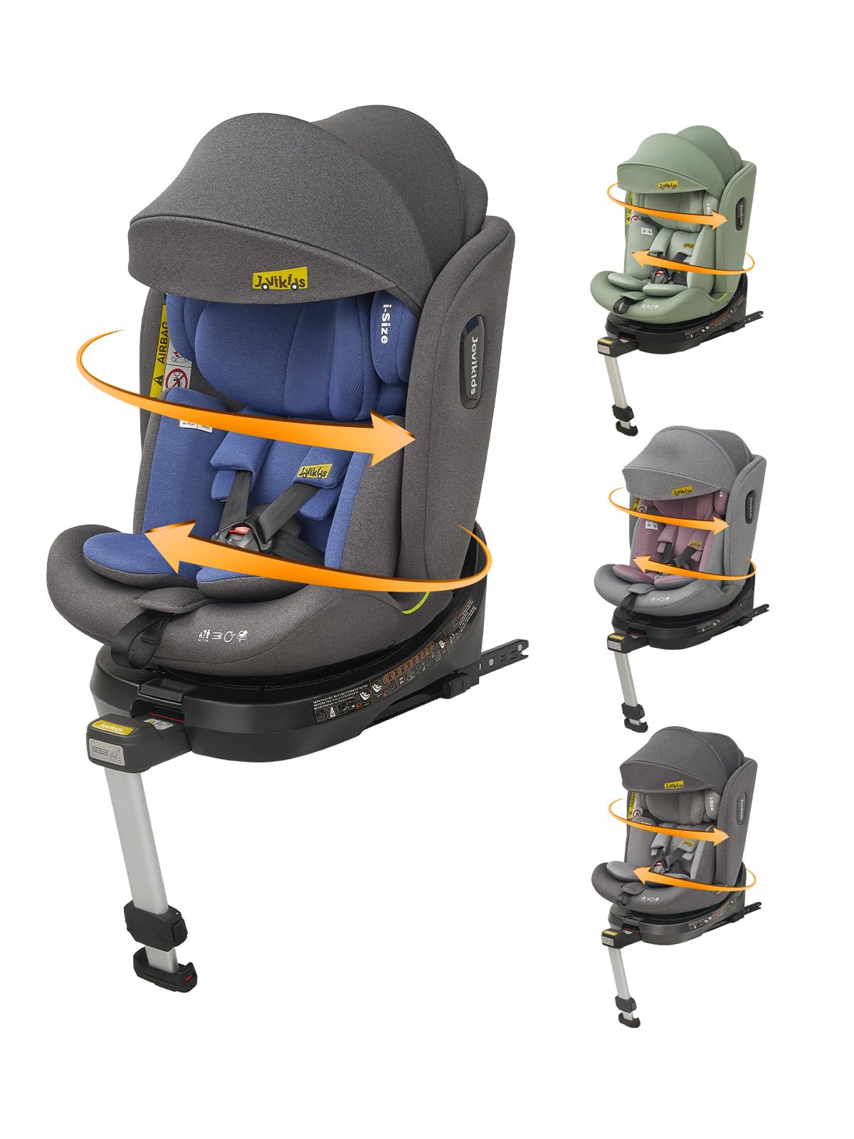 Jovikids チャイルドシート ISOFIX、 360°回転式 i-Size R129適合 新生児ベビーシート、0か月~12歳頃ジュニアシートとキャノピー、ロングユースコンパクト、調整可能なライ角商品画像