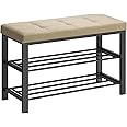SONGMICS Shoe Bench, Storage Bench, Entryway Bench with Cushion, Shoe Shelf with Seat, Space-Saving, Modern Style, for Living Room, Bedroom, Hallway, Camel Brown and Ink Black ULBS057K01