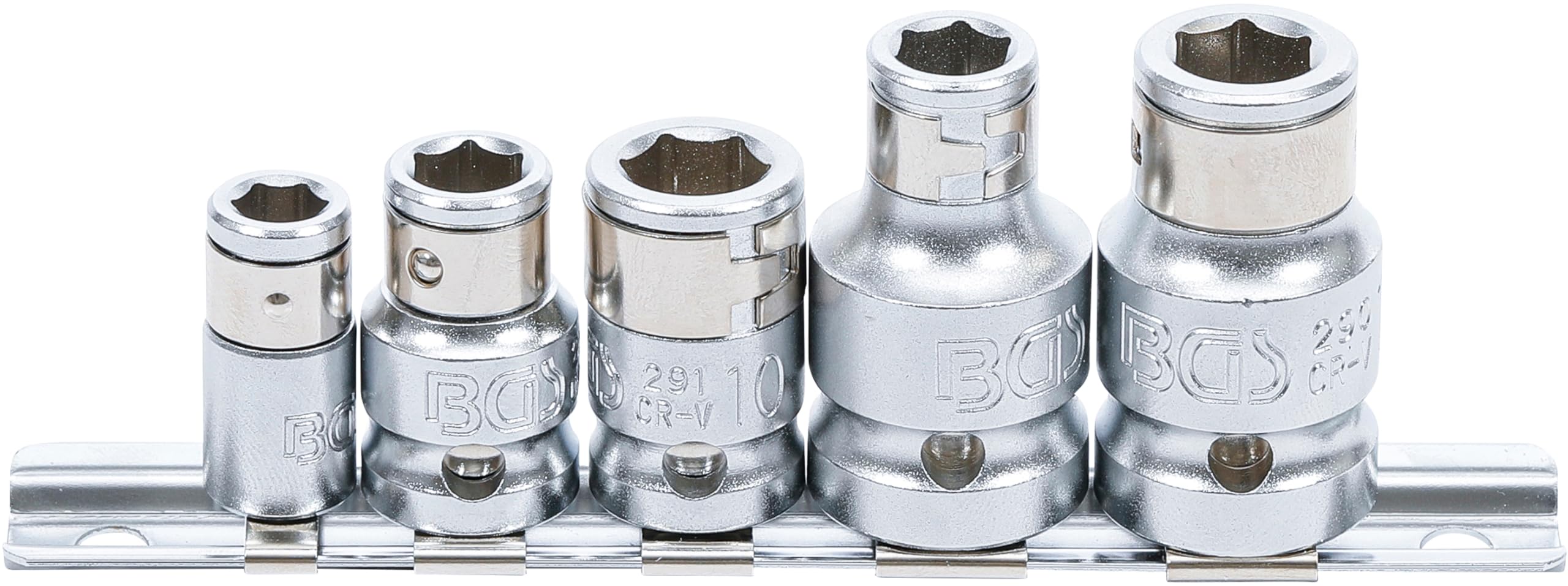 BGS 70103 | Bit Adaptor Set with Retaining Ball | 6.3 mm (1/4") / 10 mm (3/8") / 12.5 mm (1/2") Drive | 5 pcs.