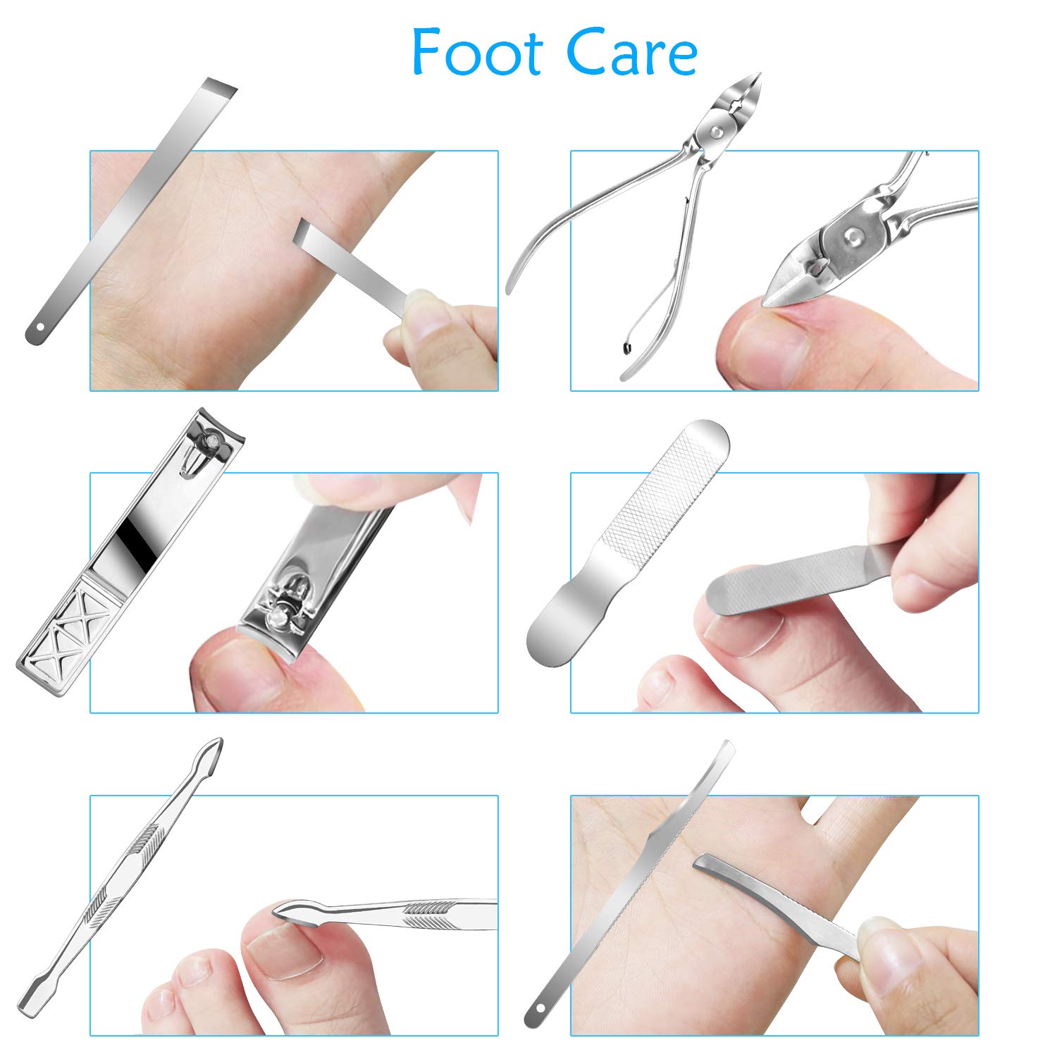 Teamkio 18pcs Stainless Steel Professional Manicure Pedicure Set| Nail Clippers Travel Hygiene Nail Cutter Care Set| Scissor Tweezers Knife Ear Pick Grooming Kits with Leather Case : Beauty