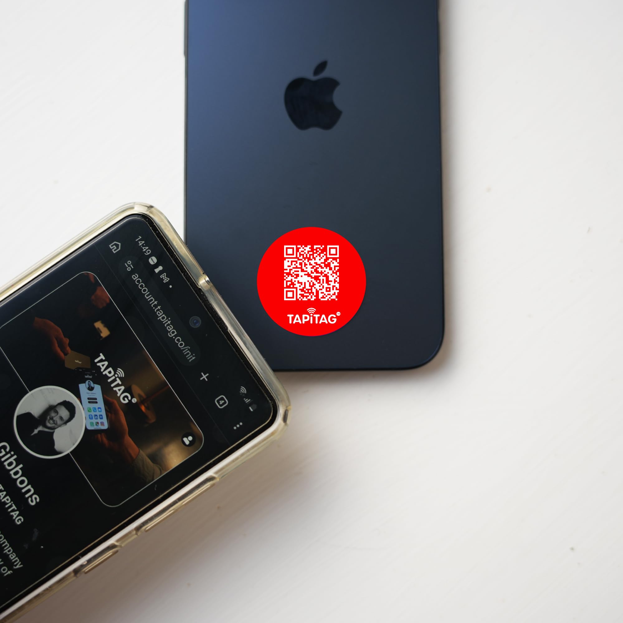 TAPiTAG Phone Tag with NFC & QR Code – NO Subscription Required - 30mm Round PVC Contactless Digital Business Card Sticker Linked to Online Profile for Networking & Business Contacts (Red)