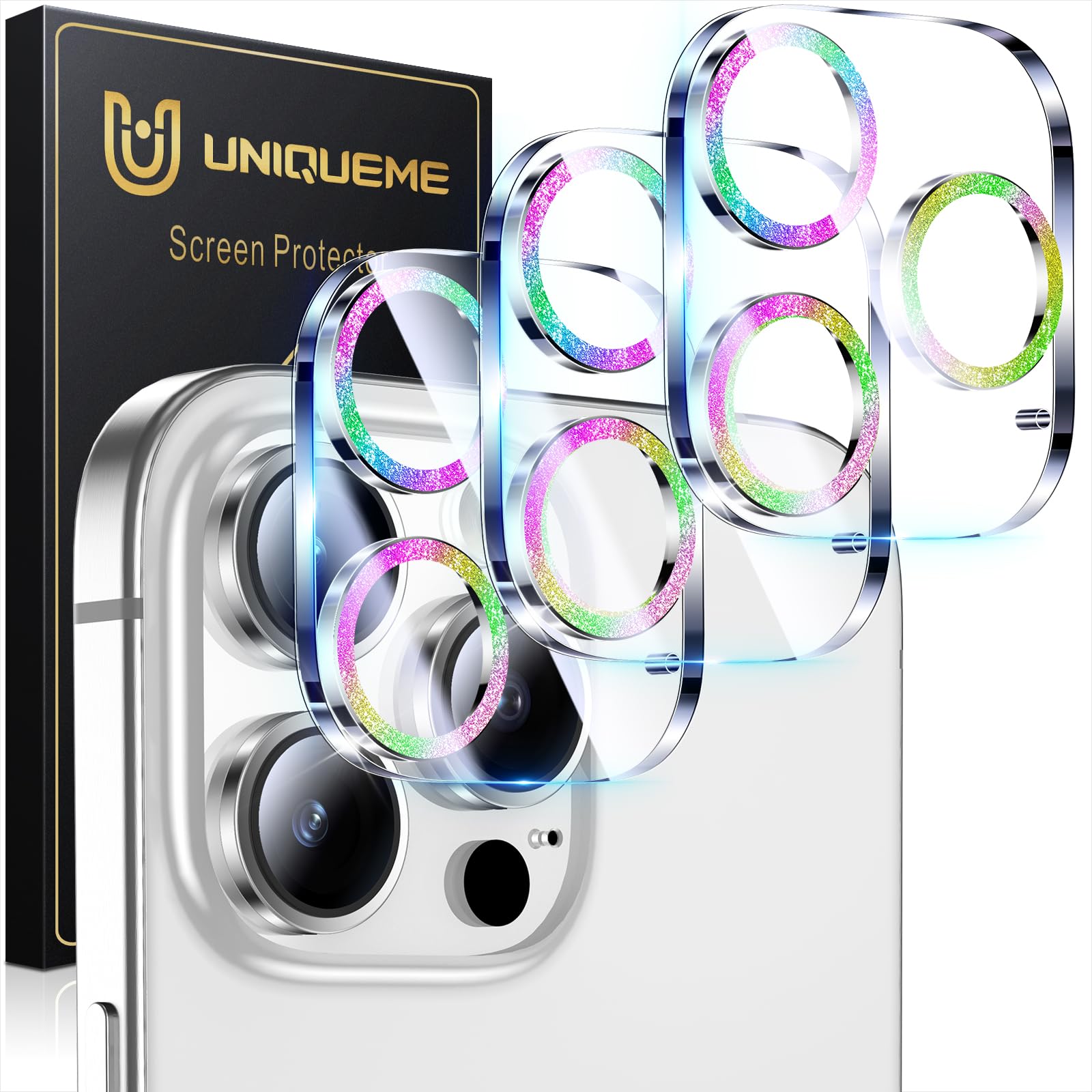 Photo 1 of UniqueMe for 3 Pack iPhone 16 Pro/iPhone 16 Pro Max Camera Lens Protector - [Drop Protection] [Case Friendly] 9H Tempered Glass Camera Cover Screen [Update New Version] - Colorful