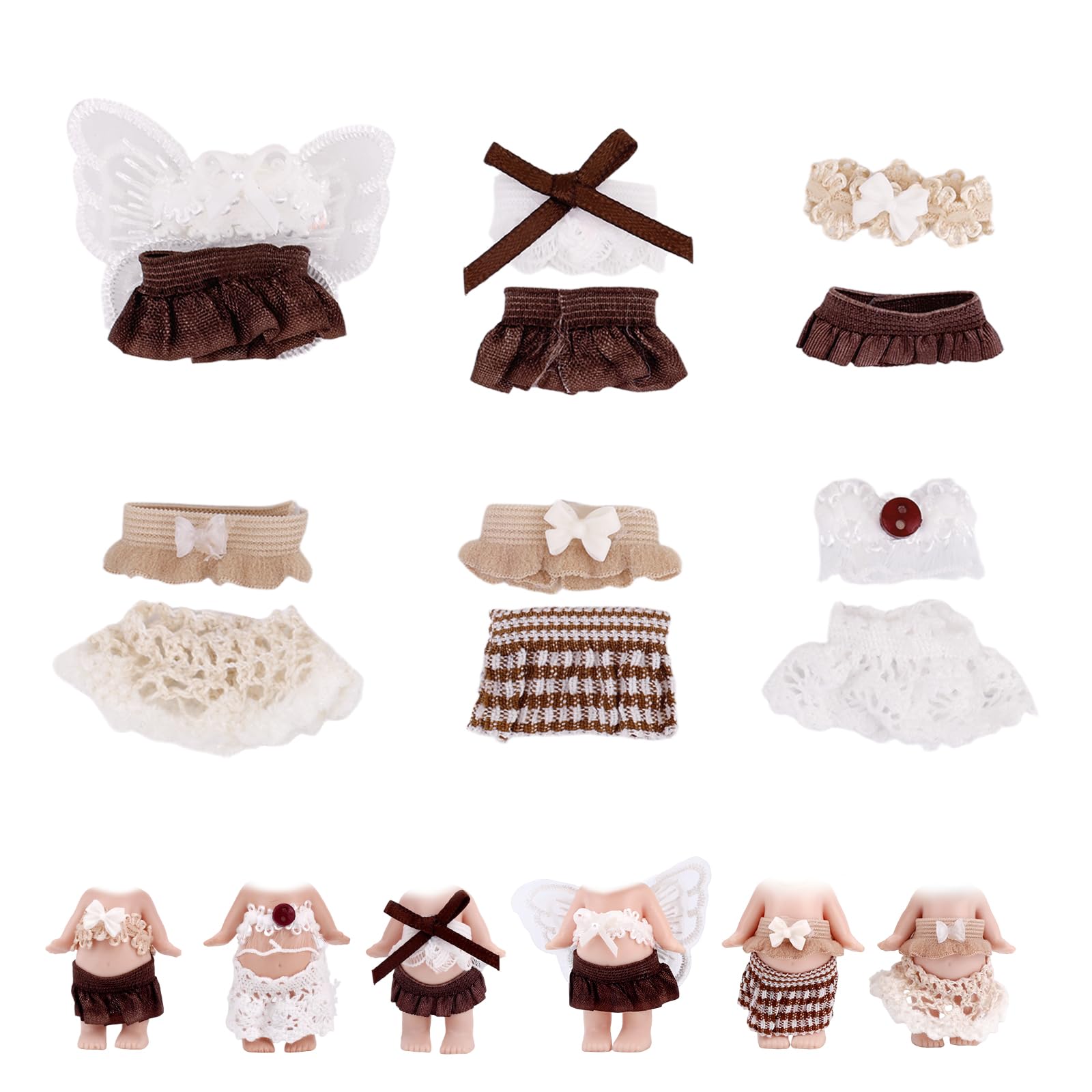 6 Sets Doll Clothes for 3 Inch/7.62cm Collectible Dolls Complete Doll Outfit Clothing Pack with Tops, Skirts & Toy Fashion Accessories Perfect for Collectors Display, Decoration & Girls' Creative Play
