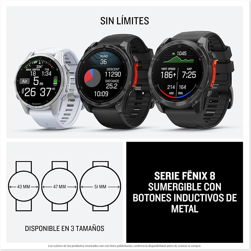 fēnix ​​8, 47mm, Reloj de Alto Rendimiento GPS Multideporte, Negro