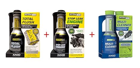 XADO Benzin Kraftstoff-System-Reiniger & Motor Ölsystem-Reiniger & Ölverlust-Stop - Multi Cleaner Benzin & Total Flush & Stop