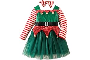 Aifawile Kids Toddler Baby Girls Christmas Elf Costume Santa Clothes Velvet Princess Dress Hat Socks Holiday Dress Up Costume