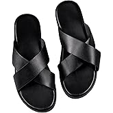 GORGLITTER Men's Leather Sandals 2026 Footwear Criss Cross House Slippers Summer Beach Slide Sandals