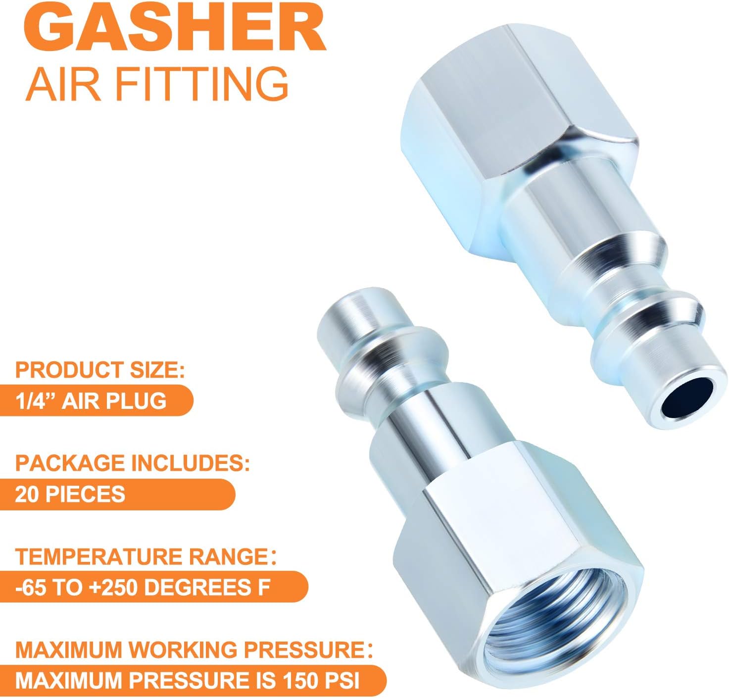 Gasher 1/4-Inch NPT Female Industrial Air Plug, Pneumatic Plugs 300PSI (20-Pack) - - 