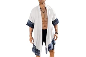 COOFANDY Men's Ruffle Shawl Collar Lightweight Cardigan Long Kimono Jackets Open Front Drape Cape Coat