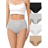 voenxe Cotton Underwear for Women,High Waisted Ladies Panties,Breathable Soft Full Coverage Briefs,Comfy Underpants,4 Pack