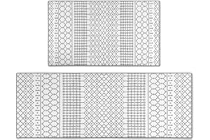 GENERIC Boho Kitchen Rugs Sets of 2 Piece Bohemian Non Slip Bath Mats for Floor Washable Doormat Runner Decor Entryway Rug Retro 47x17 inch Indoor/Outdoor Area Mat (Grey)
