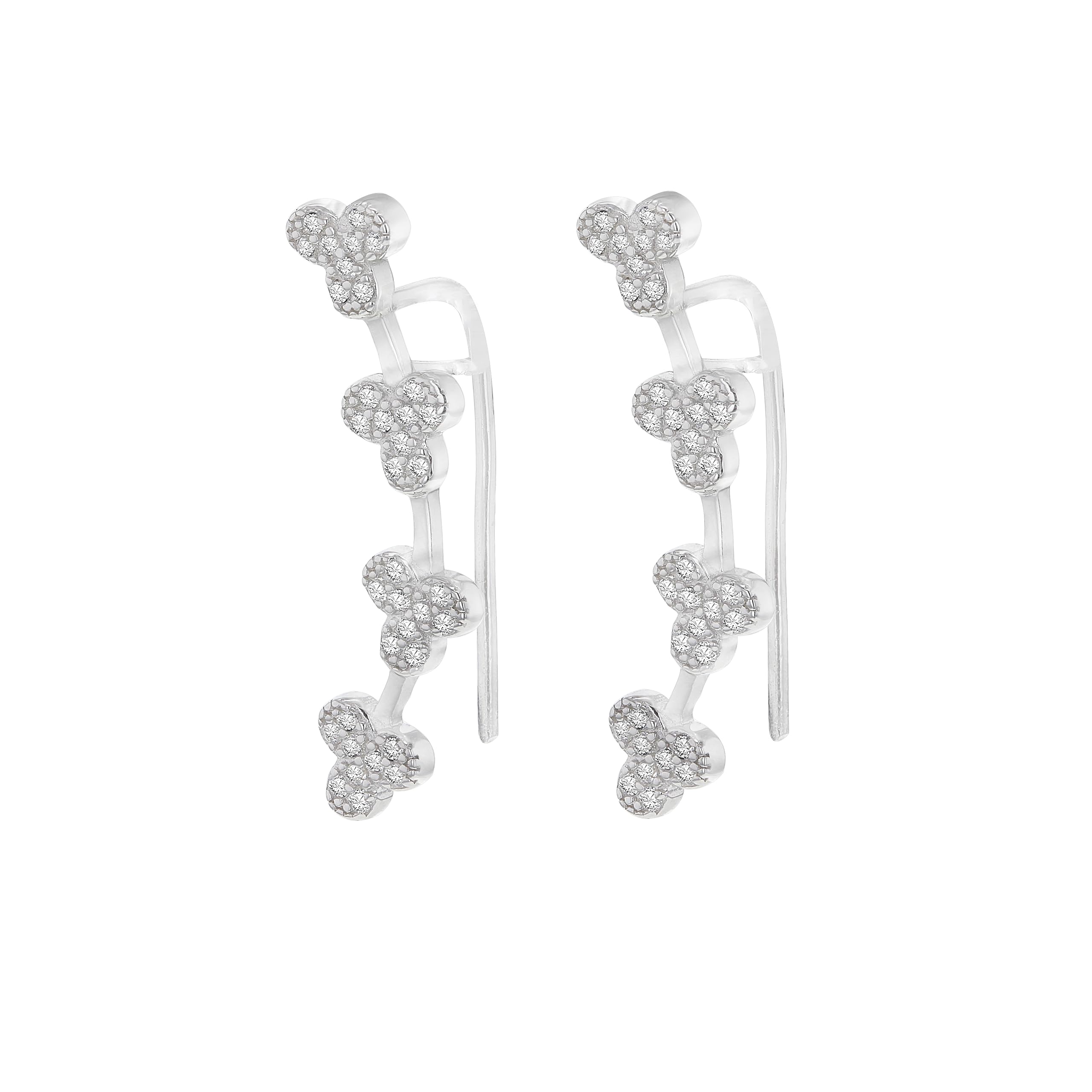 Tuscany Silver Women's Sterling Silver Rhodium Plated Cubic Zirconia Flowers 28.5 x 8.5 mm Crawler Earrings