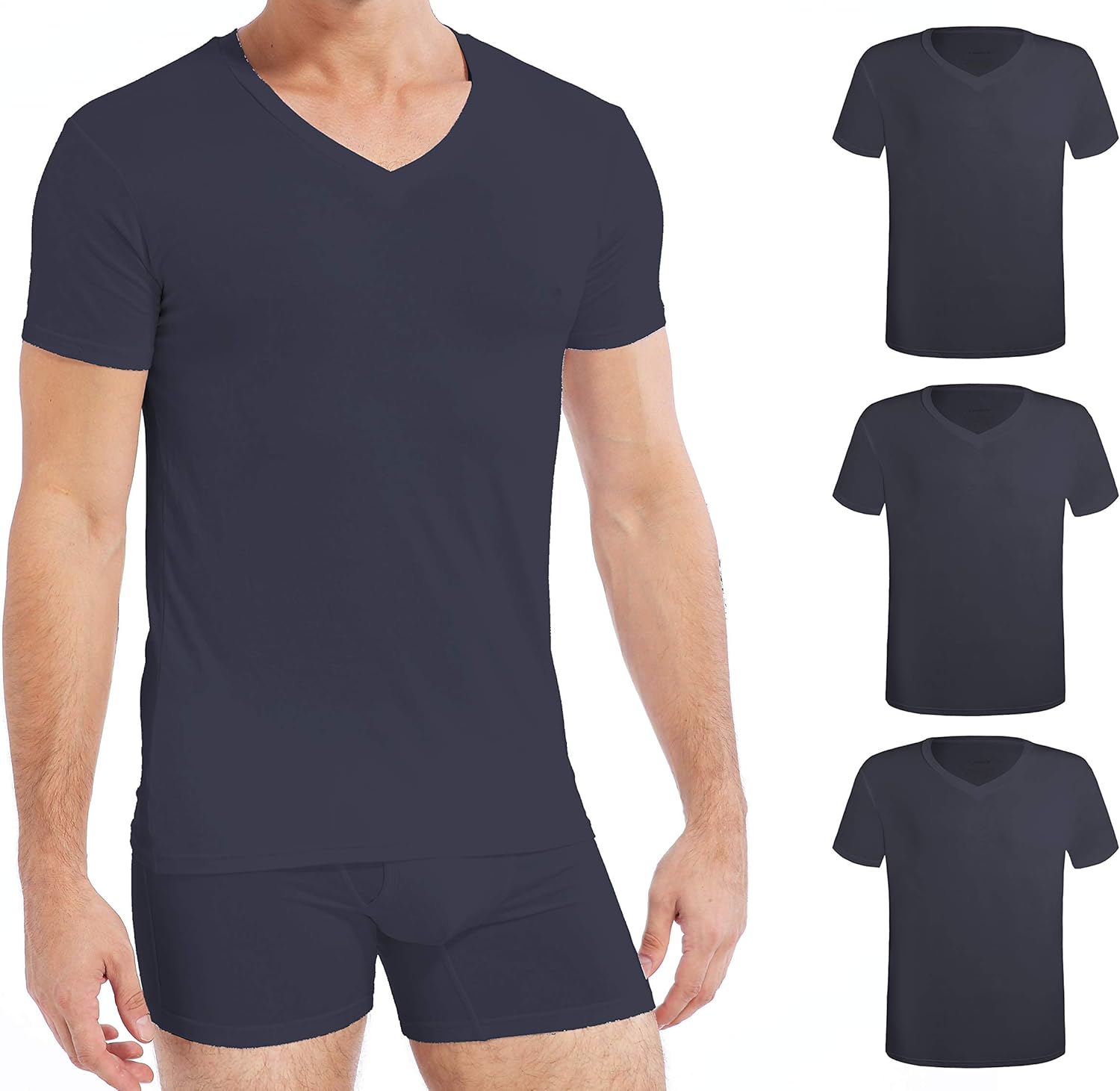 Comfneat Men's 3Pack Bamboo Ultra Soft Comfy Undershirts VNeck T