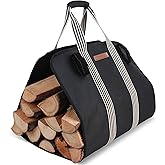 MYFIREPLACEDIRECT Indoor Heavy Firewood Log Carrier Tote, Oxford Canvas Fabric Foldable Wood Carrier Padded Handles, Outdoor Large Capacity Firewood Carrier Bag with Hook and Loop