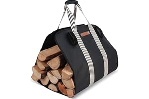 MYFIREPLACEDIRECT Indoor Heavy Firewood Log Carrier Tote, Oxford Canvas Fabric Foldable Wood Carrier Padded Handles, Outdoor Large Capacity Firewood Carrier Bag with Hook and Loop