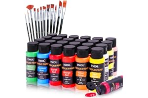 TMOL Acrylic Paint Set, 24 Colors (2 oz/Bottle) with 12 Art Brushes, Art Supplies for Painting Canvas, Wood, Ceramic & Fabric, Rich Pigments Lasting Quality for Beginners, Students & Professional Artist