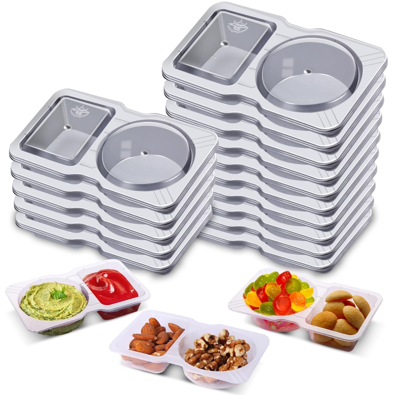 Photo 1 of TAAMOG 40 Pack Disposable Snack Containers with Lids, Double Compartment Condiment Container for Kids, Small Plastic Dip Sauce Cups for Lunch Meal Prep