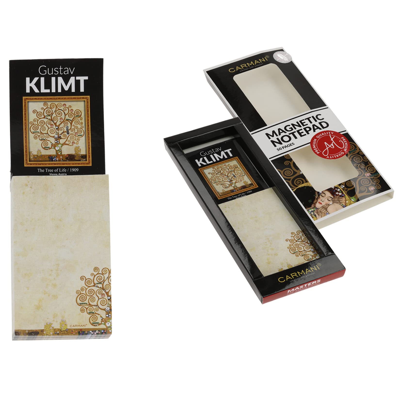 Carmani - Magnetic Notepads for Refrigerator, To Do List, Shopping list, Notepad Grocery List printed with Gustav Klimt, The Tree of Life
