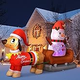 8 Ft Outdoor Inflatable Snowman Christmas Decoration with Rotating LED Lights, Dog Inflatable Xmas Yard Decor