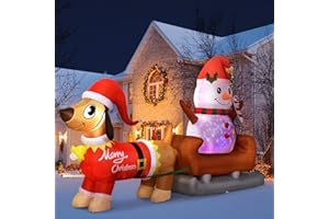 JJYEE 8 Ft Outdoor Inflatable Snowman Christmas Decoration with Rotating LED Lights, Dog Inflatable Xmas Yard Decor