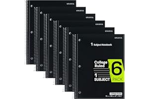 ONAVIA Spiral Notebook for School 6 Pack, 1 Subject, College Ruled Paper, 70 Sheets, 3 Hole Punched, 8" x 10-1/2", Lined Note Book Bulk, Writing Journal for Note Taking, Work, School Supplies, Black