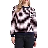 Allegra K Sweatshirt for Women Crew Neck Striped Long Sleeves Casual Pullover Tops