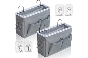 Kanrichu 2pcs Middle Wall Hanging Organizer Bag, Linen Fabric Door Hanging Storage Basket with Pockets, Waterproof Bin for Kitchen, Bedroom, Office, RV Camper (Gray)