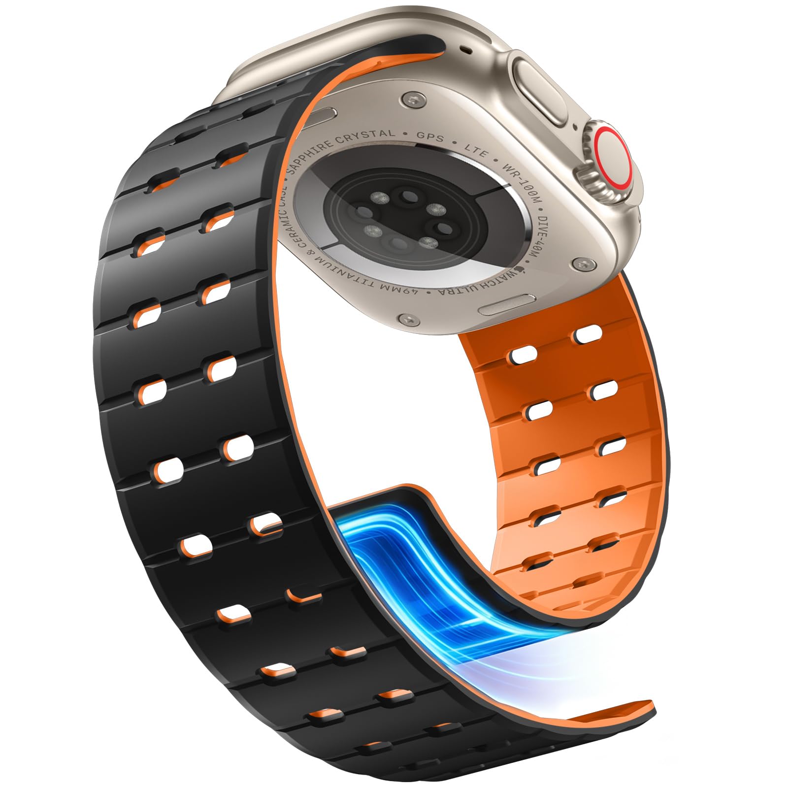 Getino Magnetic Bands Compatible with Apple Watch Ultra Band for Men 44mm 45mm 46mm 49mm 42mm, Durable Breathable Silicone Strong Magnet Sport Strap for iWatch Ultra 3 2 1 SE Series 11 10 9 8 7 6 5 4