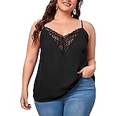 OYOANGLE Women's Plus Size Embroidery Mesh Sleeveless Spaghetti Straps Tops Solid Plain Elegant Cami Tops