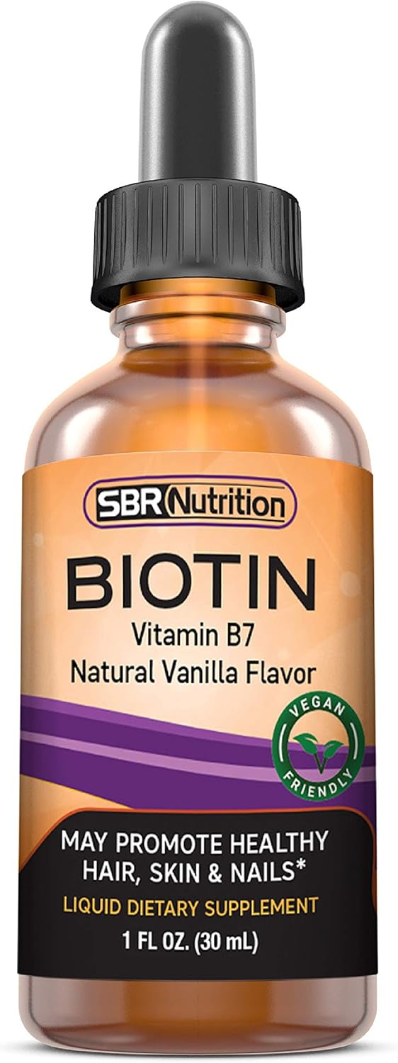 SBR Nutrition Biotin Liquid Drops, 5000mcg per Serving (60) 1.0Fl.oz (30ml) Vanilla: Health & Personal Care