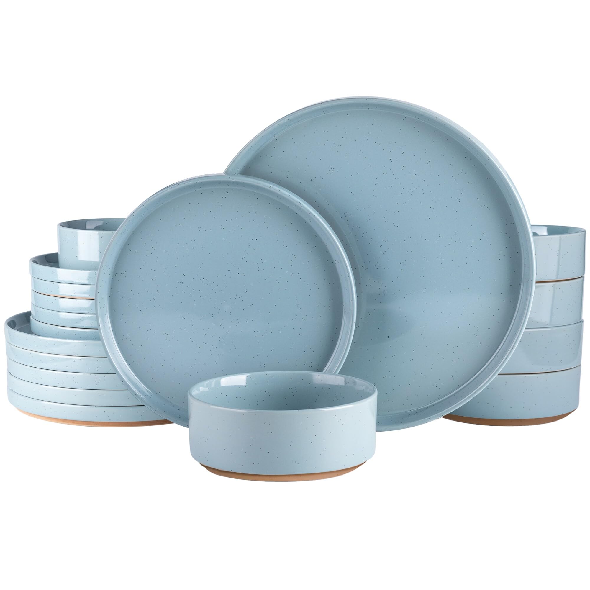 AmorArc Ceramic Dinnerware Set for 6 | Speckled Stoneware Plates and Bowls with Rustic Terracotta Underside| Scratch Resistant,Dishwasher & Microwave Safe Dishes Sets- 18pcs Blue Image