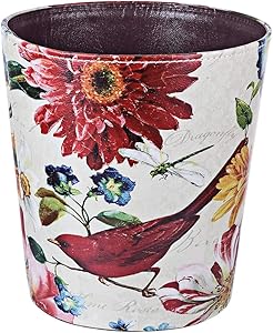 Xshion Wastebasket,Retro Decorative Trash Can Waterproof PU Leather Waste Paper Basket Kitchen Garbage Can Office Waste Bin Living Room Recycle Bin Bedroom Dustbin Waste Container - Red Bird