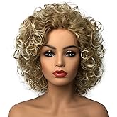 Wiginway 8-inch Women Wigs Medium Curly Glod Blonde Mix Synthetic Wig Natural Hair