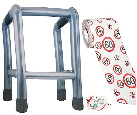 Unbekannt 2 TLG. Set: __ Gehhilfe - ( Aufblasbar ) + Toilettenpapier Rolle - 60. Geburtstag / sechzig und Sexy - Happy Birthday - lustiger Partyartikel - für alte..