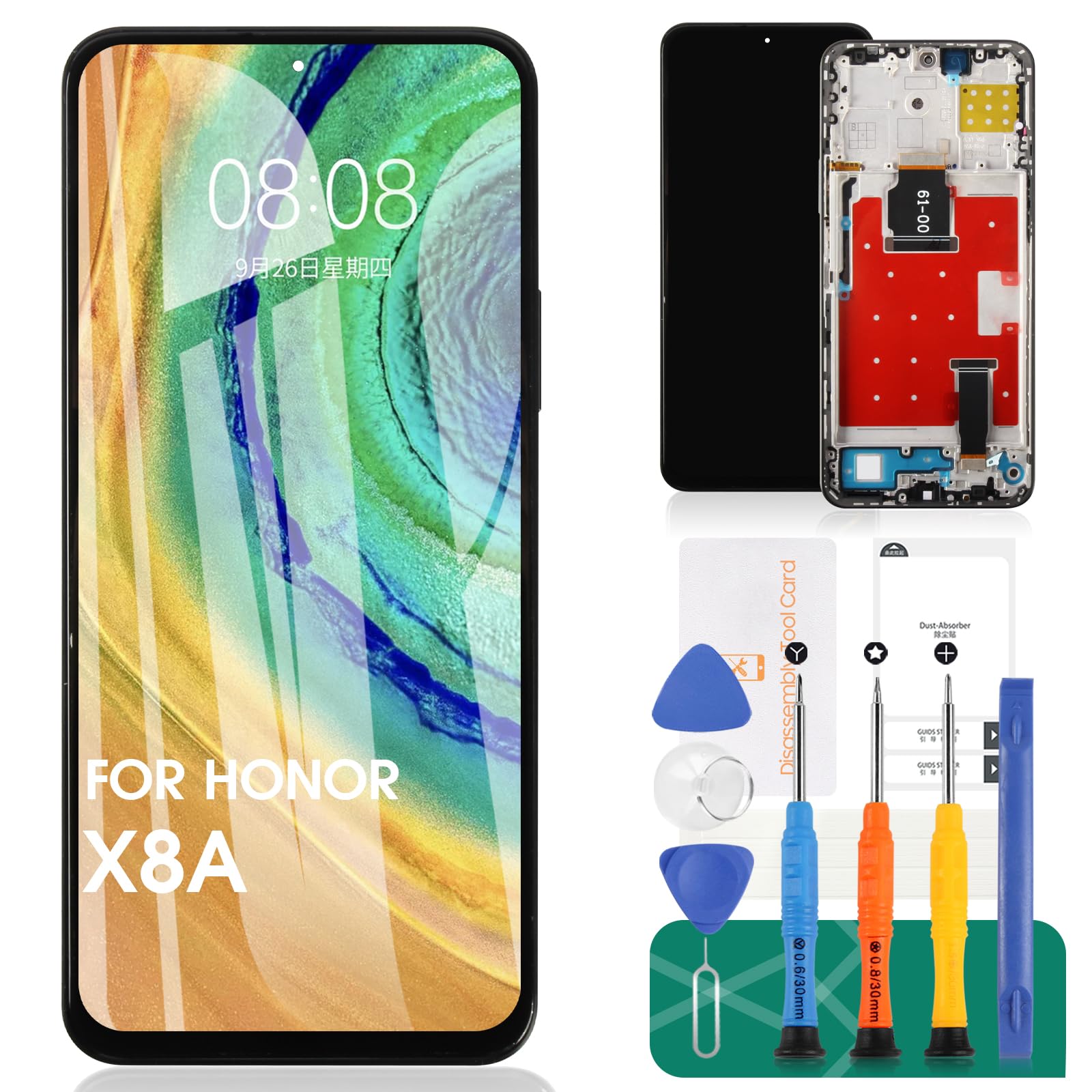 For Huawei Honor X8a 2023 LCD Display For Honor X8a Screen Replacement CRT-LX1, CRT-LX2, CRT-LX3 Touch Digitizer Assembly Repair Kits (Black,With Frame)