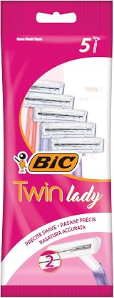 BIC Twin Lady Pouch 5 Razor - Twin Stainless Blades, Fixed Head, 5 Pastel Colors