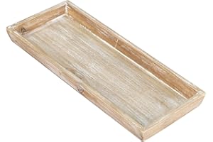MAONAME Wash White Bathroom Vanity Tray, Rustic Long Narrow Tray, Rectangle Farmhouse Wood Trays, Countertop Organizer Trays for Candle, Perfume, 15.7" L x 6.8" W
