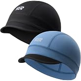 SUNMECI 2-Pack Skull Cap with Sun Visor Under Helmet Liner | Lightweight Breathable Cycling Hat for Men Women, Sweat-Wicking Hard Hat Liner for Running Motorcycle