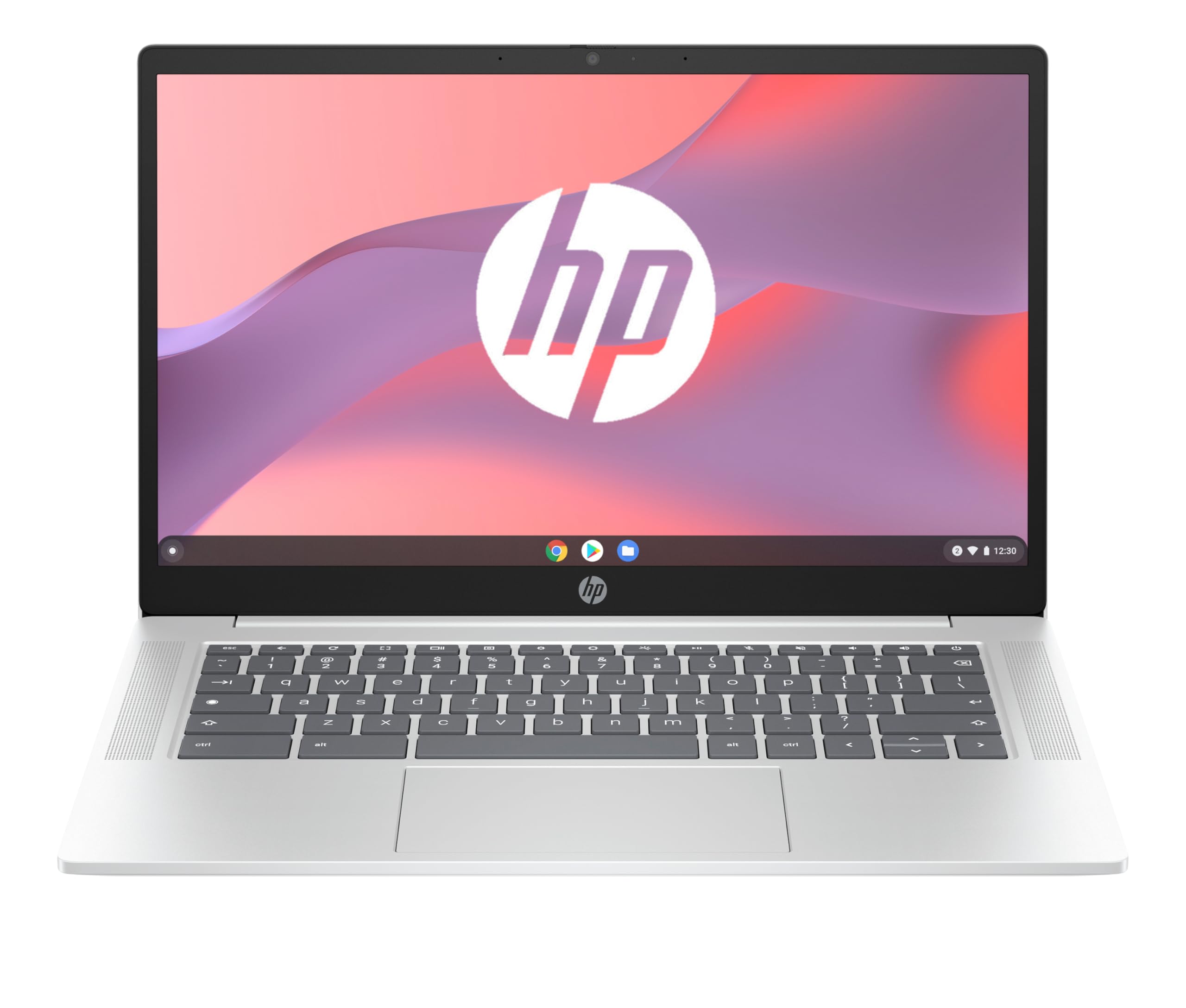 HP Chromebook 14a-nf0001sf - Computer portatile da 14" HD, PC portatile (Intel Celeron N100, RAM 4 GB, Flash 128 GB, Intel Iris XE, Chrome OS), laptop, argento, tastiera AZERTY