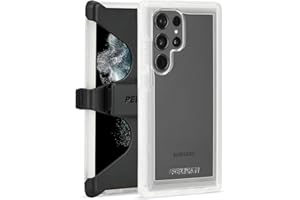 CASE-MATE Pelican Voyager - Samsung Galaxy S23 Ultra Case [6.8"] [18ft MIL-STD Drop Protection] [Wireless Charging] Phone Case for Samsung Galaxy S23 Ultra w/ Belt Clip Holster Phone Stand - Anti Yellow - Clear