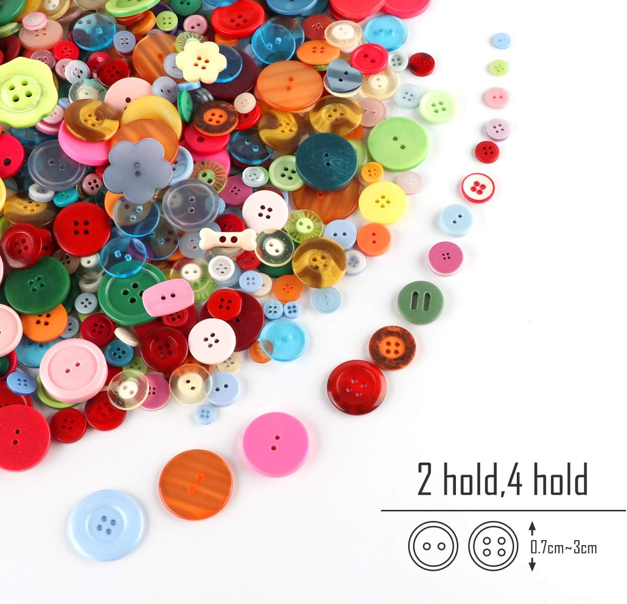 ilauke 1200 pcs Colorful Buttons, Mixed Colors Resin Craft Buttons with 10 pcs Colored Wires for Crafting Sewing - Image 3