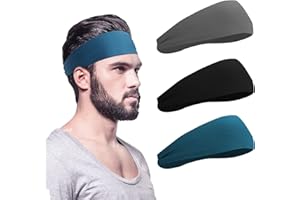 Mens Sport Headband (3 Packs), Mens Sweatband & Sports Headband for Running, Cycling, Yoga, Basketball - Stretchy Moisture Wi