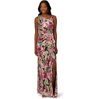 draped metallic foil long dress in rose gold Pink Draped Metallic Foil Long Dress
