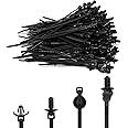 SWZHAI 120 PCS Push Mount Zip Ties, Nylon Car Mount Wire Tie Snap in Cable Zip Tie, Black Push Mounts Cable Ties Automotive Fastener Wire Harness Clips for Wire Tying (4-Types)