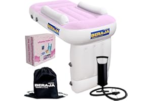 BERAJA STORE Toddler Airplane Bed Seat Extender for Kids - Inflatable Toddler Airplane Bed, Safety Belt, Carry Bag & Fast-Pump - for Toddlers Flight Sleep (Pink)