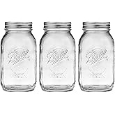 Regular Mouth Mason Jars 32 oz - (3 Pack) - Ball Regular Mouth Quart 32-Ounces Mason Jars With Airtight lids and Bands - For