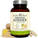 Herbal Roots Ginger Supplement | Organic Ginger Root Capsules | 1,200 mg of Pure Ginger Powder per Serving | 60 Vegan Capsules