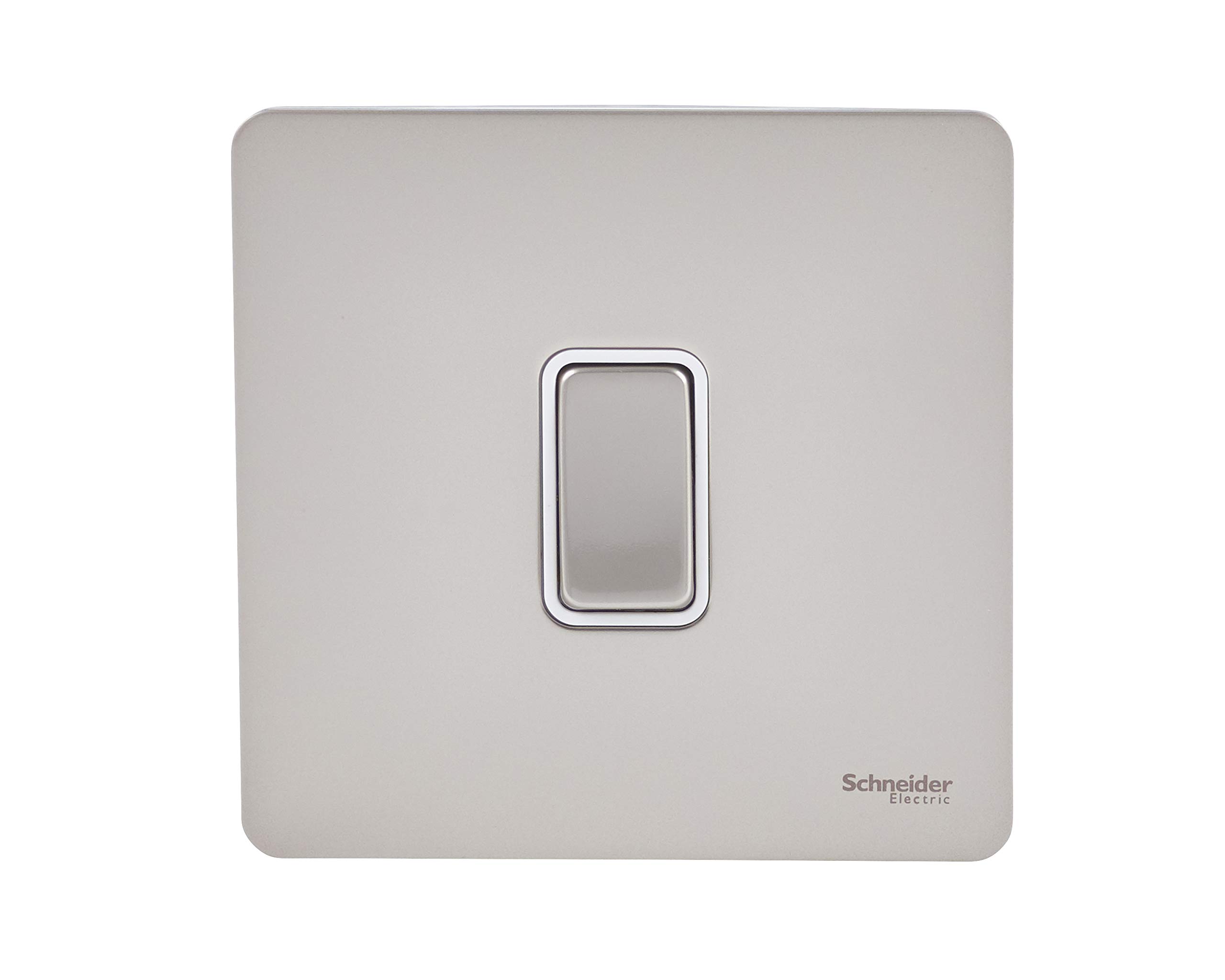 Schneider Electric Ultimate Screwless Flat Plate - Single Rocker 2 Way Light Switch, Single Pole, 16AX, GU1412WPN, Pearl Nickel with White Insert