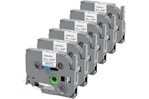 LABELIFE TZe TZ Tape 12mm 0.47 Laminated White, TZe-231 TZe231 Replacement for Brother P Touch Label Maker Tape Refills, Compatible with Brother PT-D210 D220 H110 D400 D410 D600 D610BT, 12mm x 8m, 6-Pack